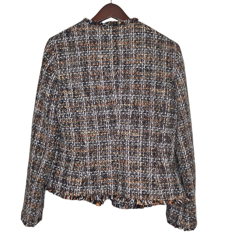 Calvin Klein 8 Brown Black Gold Logo Button Tweed Double Breasted Blazer Jacket - Picture 4 of 7